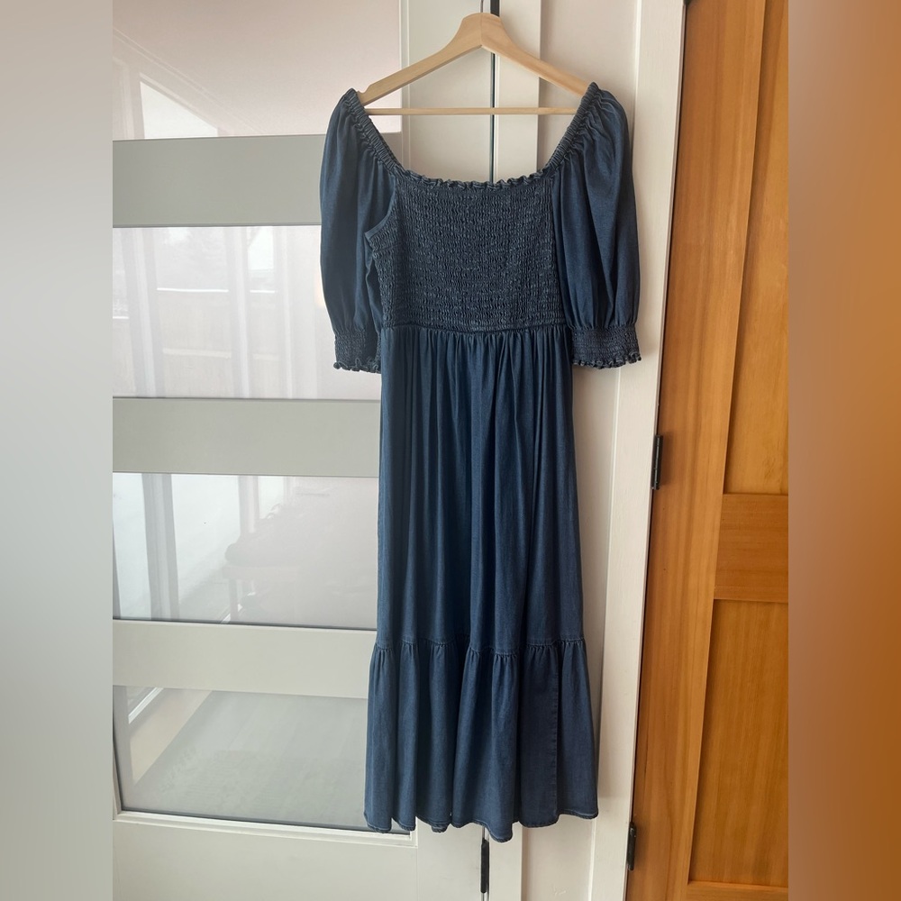 Puff Sleeve Smock Denim Dress